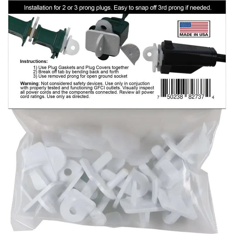 Weatherproof Electrical Plug Extension Cord Gaskets and White Covers 10 Pack Christmas Light Installation Accessories