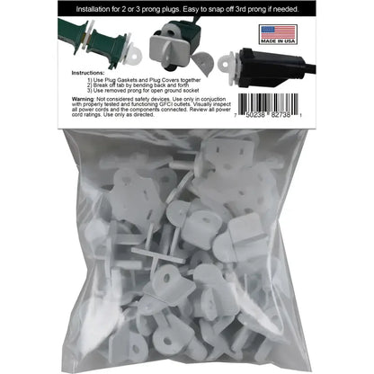 Weatherproof Electrical Plug Extension Cord Gaskets and White Covers 25 Pack - Christmas Light Installation Accessories