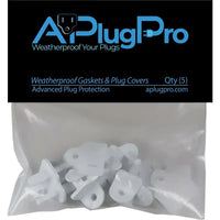 Weatherproof Electrical Plug Extension Cord Gaskets and White Covers, 5 Pack [CLOSEOUT]