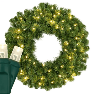 Wreath, 24" Sequoia Fir Wreath, Pre-Lit, LED Warm White Christmas Decorations Wintergreen Corporation