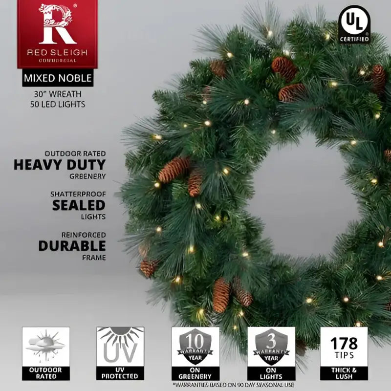 Wreath 30’’ Mixed Noble Pre-lit LED Warm White - Christmas Decorations