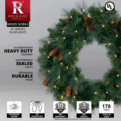 Wreath 30’’ Mixed Noble Pre-lit LED Warm White - Christmas Decorations