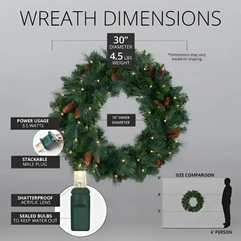 Wreath 30’’ Mixed Noble Pre-lit LED Warm White - Christmas Decorations