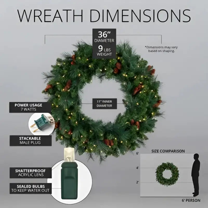 Wreath 36’’ Mixed Noble Pre-lit LED Warm White - Christmas Decorations