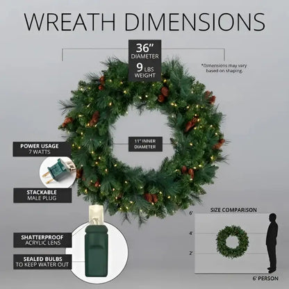 Wreath 36’’ Mixed Noble Pre-lit LED Warm White - Christmas Decorations