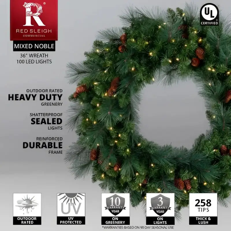 Wreath 36’’ Mixed Noble Pre-lit LED Warm White - Christmas Decorations
