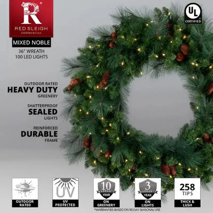 Wreath 36’’ Mixed Noble Pre-lit LED Warm White - Christmas Decorations