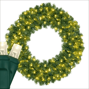 Wreath, 36" Olympia Pine Wreath, Pre-Lit, LED Warm White Christmas Decorations Wintergreen Corporation