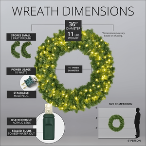 Wreath, 36" Sequoia Fir Wreath, Pre-Lit, LED Warm White Christmas Decorations Wintergreen Corporation