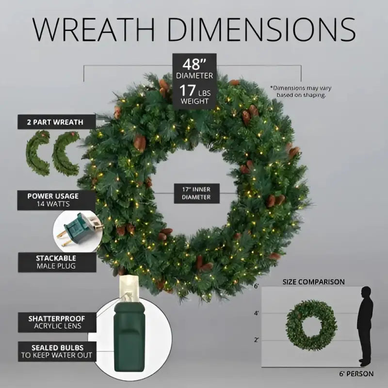 Wreath 48’’ Mixed Noble Pre-lit LED Warm White - Christmas Decorations