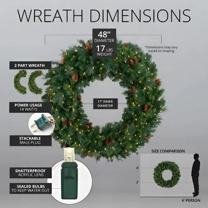 Wreath 48’’ Mixed Noble Pre-lit LED Warm White - Christmas Decorations