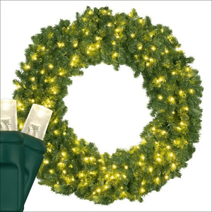 Wreath, 48" Sequoia Fir Wreath, Pre-Lit, LED Warm White Christmas Decorations Wintergreen Corporation